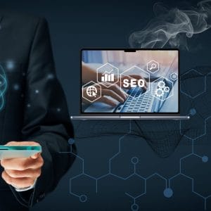 Website performance test on laptop showing Google SEO results